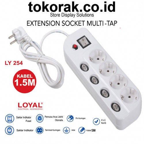 STOP KONTAK MULTI TAP 4LB LY-254 + ARDE COLOKAN LOYAL EXTENTION SOCKET